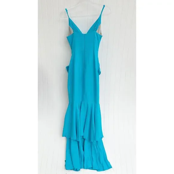 PatBO Bo Maxi Dress Turquoise Blue Viscose Ruched V-Neck Slit Resort Event 4